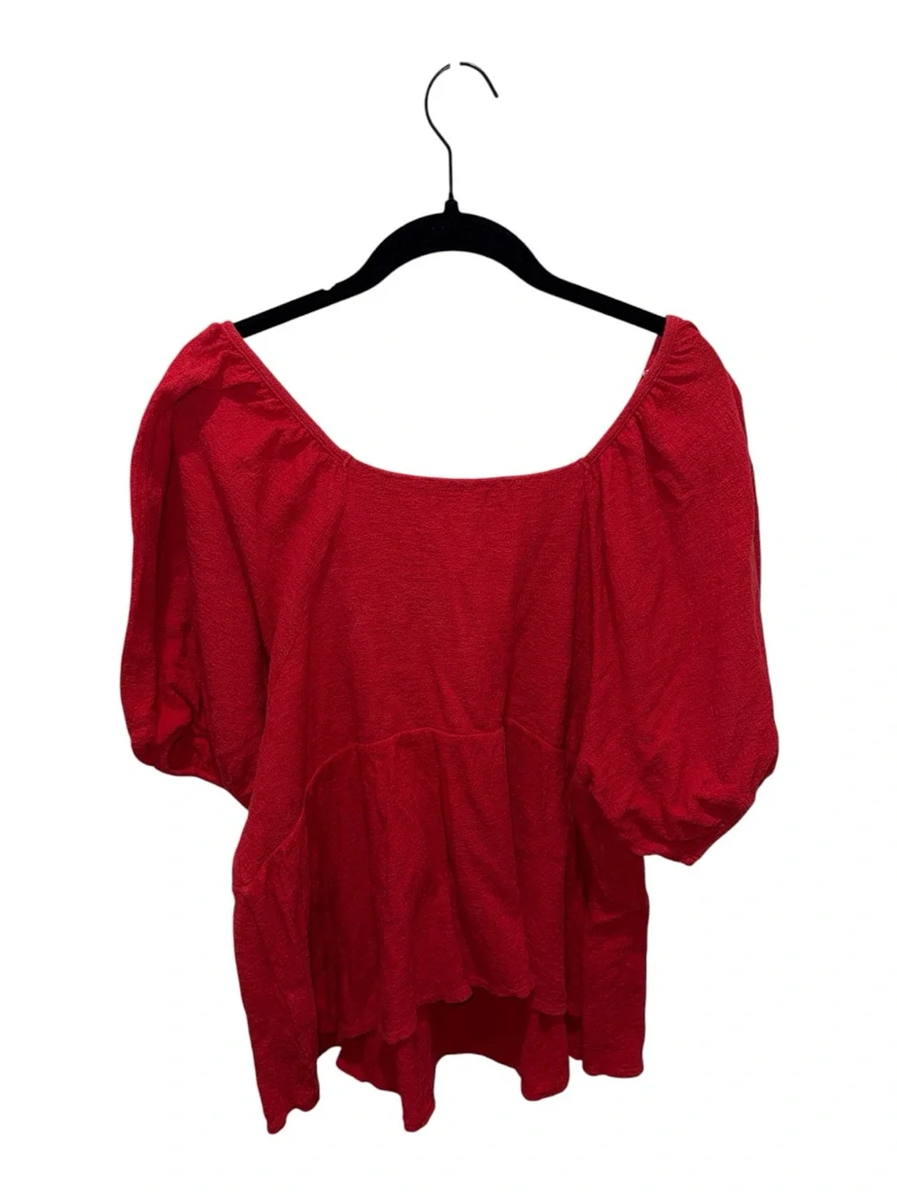 Madewell Red Puff Sleeve Square Neck Peplum Cotton Top 1X Plus Size